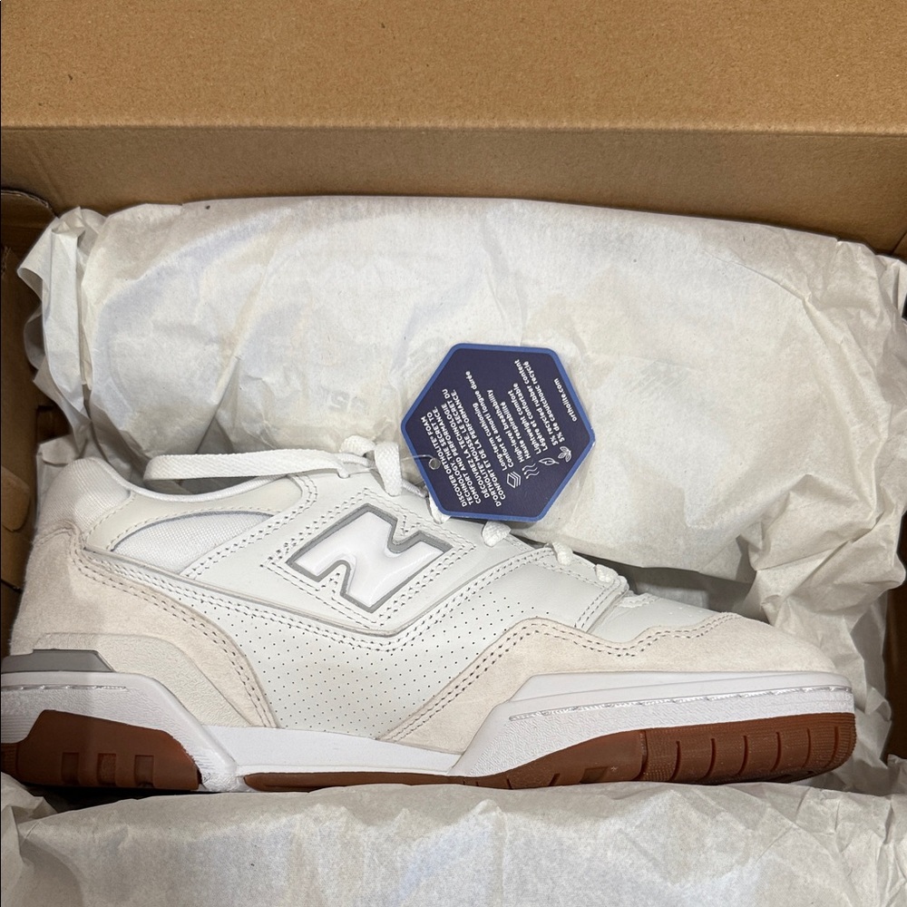 New Balance 550 White and Cream Sneakers with gum sole